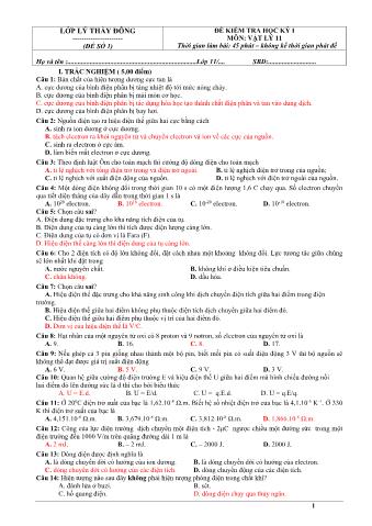 12 Đề kiểm tra giữa học kì I môn Vật lí Lớp 11 (Kèm đáp án)