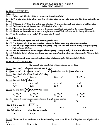 Đề cương ôn tập học kì 1 môn Toán Lớp 7 - Sách Cánh diều - Năm học 2022-2023