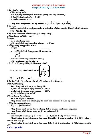 Đề cương ôn thi Vật lí Lớp 12 - Chương 7: Vật lý hạt nhân