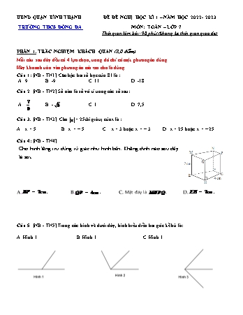 Đề đề nghị học kì I môn Toán Lớp 7 - Sách Cánh diều - Năm học 2022-2023 - Trường THCS Đống Đa (Có đáp án)