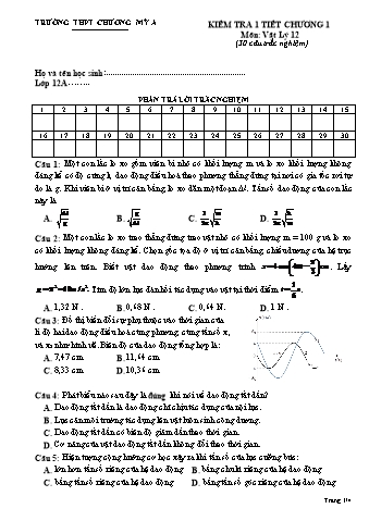 Đề kiểm tra 1 tiết Chương I môn Vật lí Lớp 12 - Trường THPT Chương Mỹ A