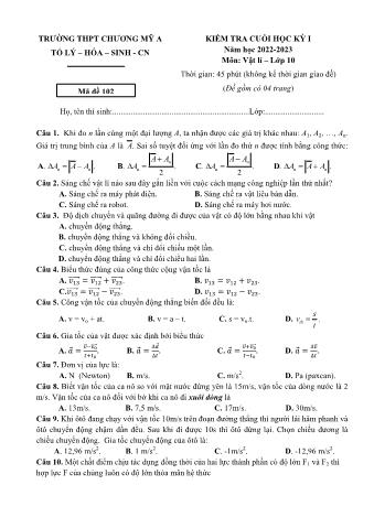 Đề kiểm tra cuối học kì I môn Vật lí Lớp 10 - Năm học 2022-2023 - Trường THPT Chương Mỹ A