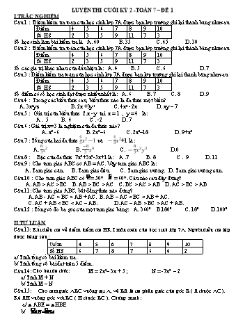 Đề ôn thi cuối học kì II môn Toán Lớp 7 - Sách Cánh diều - Đề 1