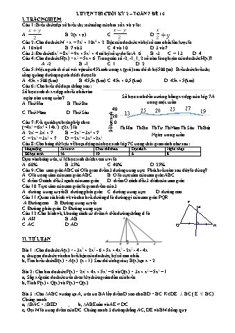 Đề ôn thi học kì 2 môn Toán Lớp 7 - Sách Cánh diều - Đề 16