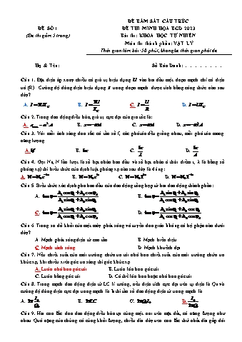 Đề thi minh họa THPT Quốc gia môn Vật lí năm 2023 - Đề số 1 (Có đáp án)
