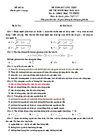 Đề thi minh họa THPT Quốc gia môn Vật lí năm 2023 - Đề số 25 (Có đáp án)