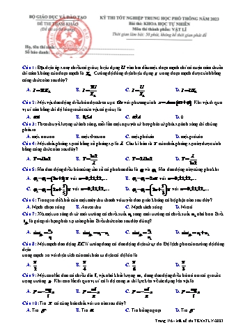 Đề thi tham khảo Tốt nghiệp THPT môn Vật lí năm 2023