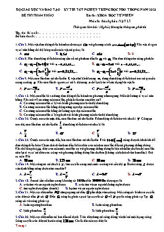 Đề thi tham khảo Tốt nghiệp THPT Quốc gia môn Vật lí năm 2023 (Kèm đáp án)