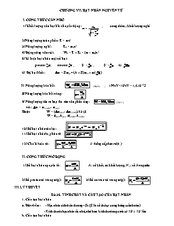 Lí thuyết và bài tập Vật lí Lớp 12 - Chương 7: Hạt nhân nguyên tử