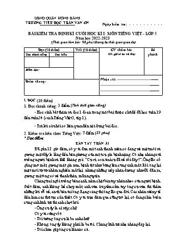 2 Đề kiểm tra cuối học kì I Tiếng Việt 5 - Năm học 2022-2023 - Trường Tiểu học Trần Văn Ơn (Có đáp án)