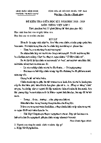 2 Đề kiểm tra giữa học kì I Tiếng Việt 5 - Năm học 2018-2019 - Trường Tiểu học Ngô Gia Tự (Có đáp án + Ma trận)