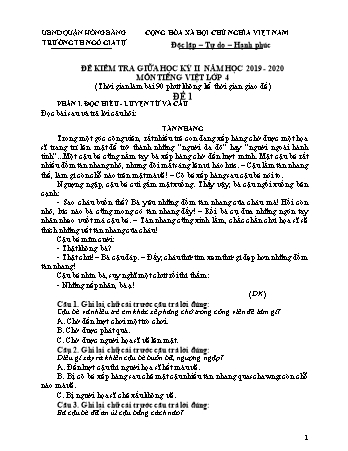 3 Đề kiểm tra giữa học kì II Tiếng Việt 4 - Năm học 2019-2020 - Trường Tiêu học Ngô Gia Tự (Có đáp án + Ma trận)