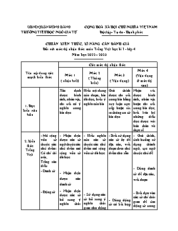 Đề kiểm tra cuối học kì I Tiếng Việt 4 - Đề 1 - Năm học 2022-2023 - Trường Tiểu học Ngô Gia Tự (Có đáp án + Ma trận)