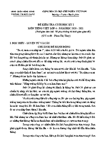 Đề kiểm tra cuối học kì I Tiếng Việt 4 - Năm học 2020-2021 - Trường Tiểu học Ngô Gia Tự (Có đáp án + Ma trận)