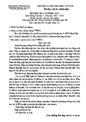 Đề kiểm tra cuối học kì I Tiếng Việt 5 (HSKT) - Năm học 2022-2023 - Trường Tiểu học Ngô Gia Tự (Có đáp án)