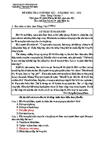 Đề kiểm tra cuối học kì I Tiếng Việt 5 - Năm học 2022-2023 - Trường Tiểu học Nguyễn Huệ (Có đáp án + Ma trận)