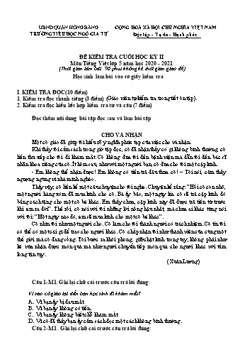 Đề kiểm tra cuối học kì II môn Tiếng Việt 5 - Năm học 2020-2021 - Trường Tiểu học Ngô Gia Tự (Có đáp án)