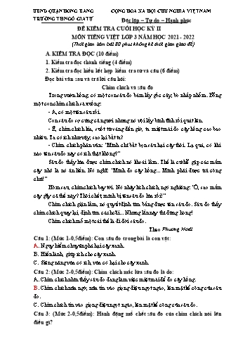 Đề kiểm tra cuối học kì II Tiếng Việt 3 - Đề 1 - Năm học 2021-2022 - Trường Tiểu học Ngô Gia Tự (Có đáp án)