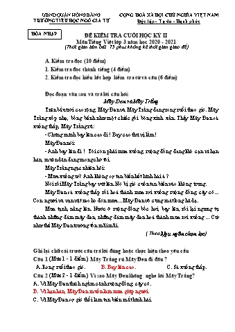 Đề kiểm tra cuối học kì II Tiếng Việt 3 - Năm học 2020-2021 - Trường Tiểu học Ngô Gia Tự (Có đáp án)