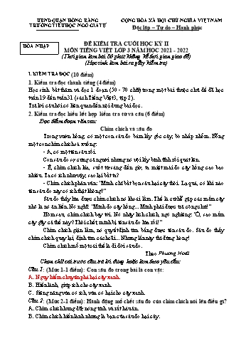 Đề kiểm tra cuối học kì II Tiếng Việt 3 - Năm học 2021-2022 - Trường Tiểu học Ngô Gia Tự (Có đáp án)