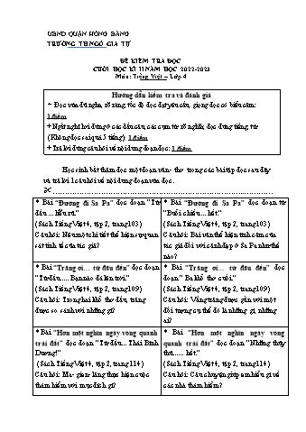 Đề kiểm tra cuối học kì II Tiếng Việt 4 (Phần Đọc) - Năm học 2022-2023 - Trường Tiểu học Ngô Gia Tự