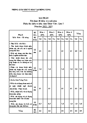 Đề kiểm tra cuối học kì II Tiếng Việt 5 - Năm học 2021-2022 - Trường Tiểu học Ngô Gia Tự (Có đáp án + Ma trận)
