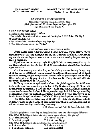 Đề kiểm tra cuối học kì II Tiếng Việt 5 - Năm học 2022-2023 - Trường Tiểu học Ngô Gia Tự (Có đáp án + Ma trận)