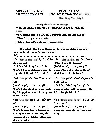 Đề kiểm tra cuối học kì II Tiếng Việt 5 (Phần Đọc) - Năm học 2022-2023 - Trường Tiểu hoc Ngô Gia Tự