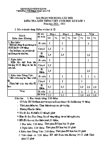 Đề kiểm tra cuối học kì II Tiếng Việt Lớp 1 - Năm học 2021-2022 - Trường Tiểu học Ngô Gia Tự (Có đáp án + Ma trận)