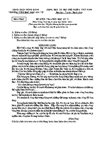 Đề kiểm tra cuối học kì II Tiếng Việt Lớp 4 - Năm học 2020-2021 - Trường Tiểu học Ngô Gia Tự (Có đáp án + Ma trận)