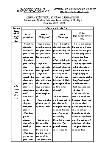 Đề kiểm tra cuối học kì II Toán 4 - Đề 1 - Năm học 2022-2023 - Trường Tiểu học Ngô Gia Tự (Có đáp án + Ma trận)