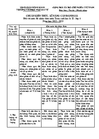 Đề kiểm tra cuối học kì II Toán 4 - Đề 4 - Năm học 2022-2023 - Trường Tiểu học Ngô Gia Tự (Có đáp án + Ma trận)