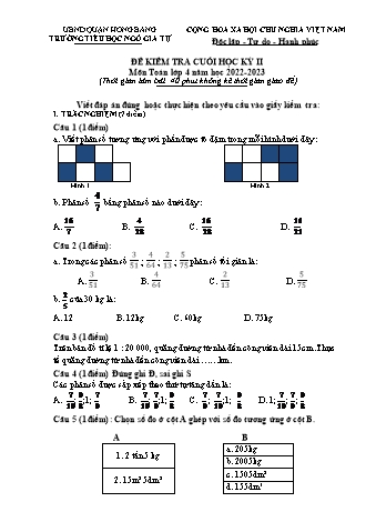 Đề kiểm tra cuối học kì II Toán 4 - Năm học 2022-2023 - Trường Tiểu học Ngô Gia Tự (Có đáp án + Ma trận)