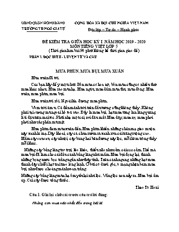 Đề kiểm tra giữa học kì I môn Tiếng Việt 5 - Năm học 2019-2020 - Trường Tiểu học Ngô Gia Tự (Có đáp án + Ma trận)