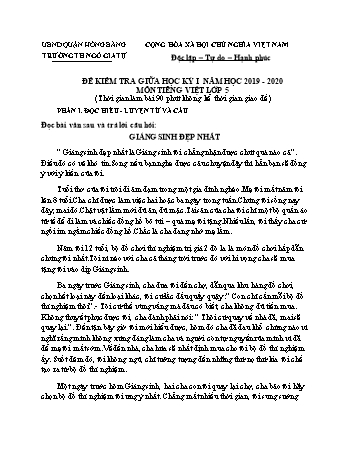 Đề kiểm tra giữa học kì I Tiếng Việt 5 - Năm học 2019-2020 - Trường Tiểu học Ngô Gia Tự (Có đáp án + Ma trận)