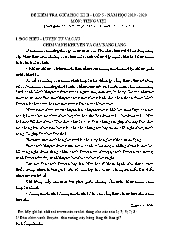 Đề kiểm tra giữa học kì II môn Tiếng Việt 5 - Đề 3 - Năm học 2019-2020 - Trường Tiểu học Ngô Gia Tự (Có đáp án + Ma trận)