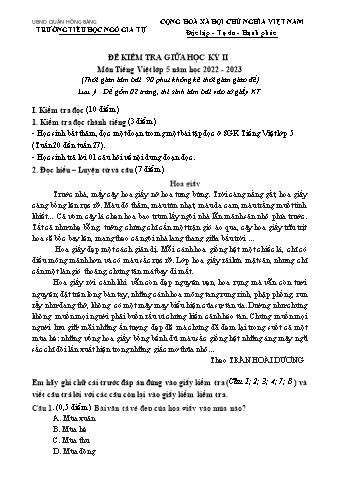 Đề kiểm tra giữa học kì II môn Tiếng Việt Lớp 5 - Năm học 2022-2023 - Trường Tiểu học Ngô Gia Tự (Có đáp án + Ma trận)