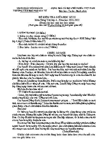 Đề kiểm tra giữa học kì II Tiếng Việt 4 (HSKT) - Năm học 2021-2022 - Trường Tiểu học Ngô Gia Tự (Có đáp án + Ma trận)