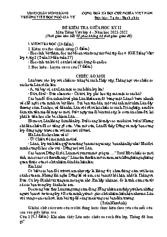 Đề kiểm tra giữa học kì II Tiếng Việt 4 - Năm học 2021-2022 - Trường Tiểu học Ngô Gia Tự (Có đáp án + Ma trận)