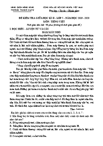 Đề kiểm tra giữa học kì II Tiếng Việt 5 - Đề 2 - Năm học 2019-2020 - Trường Tiểu học Ngô Gia Tự (Có đáp án + Ma trận)