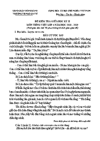 Đề kiểm tra giữa học kì II Tiếng Việt Lớp 4 - Năm học 2018-2019 - Trường Tiểu học Ngô Gia Tự (Có đáp án + Ma trận)