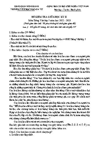 Đề kiểm tra giữa học kì II Tiếng Việt Lớp 5 - Năm học 2022-2023 - Trường Tiểu học Ngô Gia Tự (Có đáp án + Ma trận)