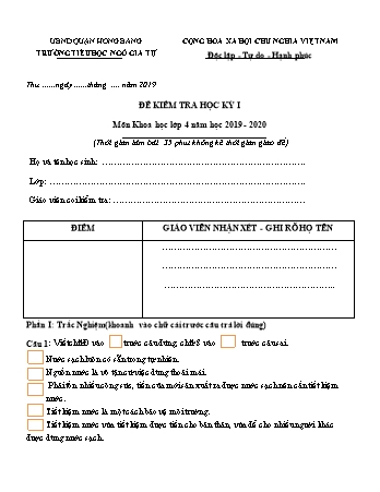 Đề kiểm tra học kì I Khoa học + Lịch sử và Địa lí 4 - Năm học 2019-2020 - Trường Tiểu học Ngô Gia Tự (Có đáp án + Ma trận)