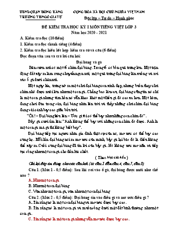 Đề kiểm tra học kì I Tiếng Việt 3 - Đề 1 - Năm học 2020-2021 - Trường Tiểu học Ngô Gia Tự (Có đáp án + Ma trận)