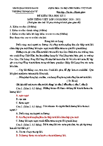 Đề kiểm tra học kì I Tiếng Việt 3 - Đề 2 - Năm học 2020-2021 - Trường Tiểu học Ngô Gia Tự (Có đáp án + Ma trận)