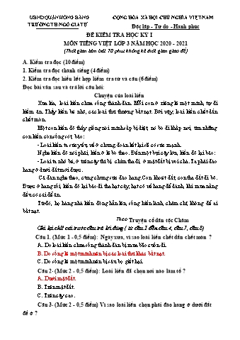 Đề kiểm tra học kì I Tiếng Việt 3 - Đề 3 - Năm học 2020-2021 - Trường Tiểu học Ngô Gia Tự (Có đáp án + Ma trận)