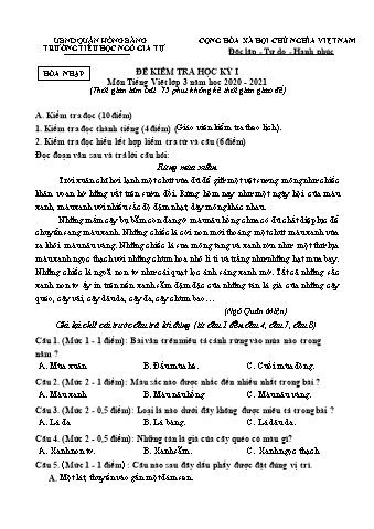 Đề kiểm tra học kì I Tiếng Việt 3 - Năm học 2020-2021 - Trường Tiểu học Ngô Gia Tự (Có đáp án)