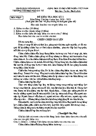 Đề kiểm tra học kì I Tiếng Việt 4 - Năm học 2020-2021 - Trường Tiểu học Ngô Gia Tự (Có đáp án)