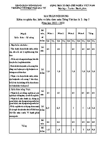 Đề kiểm tra học kì I Tiếng Việt 5 - Đề 5 - Năm học 2022-2023 - Trường Tiểu học Ngô Gia Tự (Có đáp án + Ma trận)