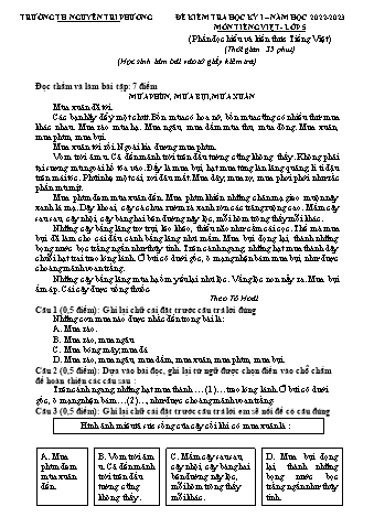 Đề kiêm tra học kì I Tiếng Việt 5 - Năm học 2022-2023 - Trường Tiểu học Nguyễn Tri Phương